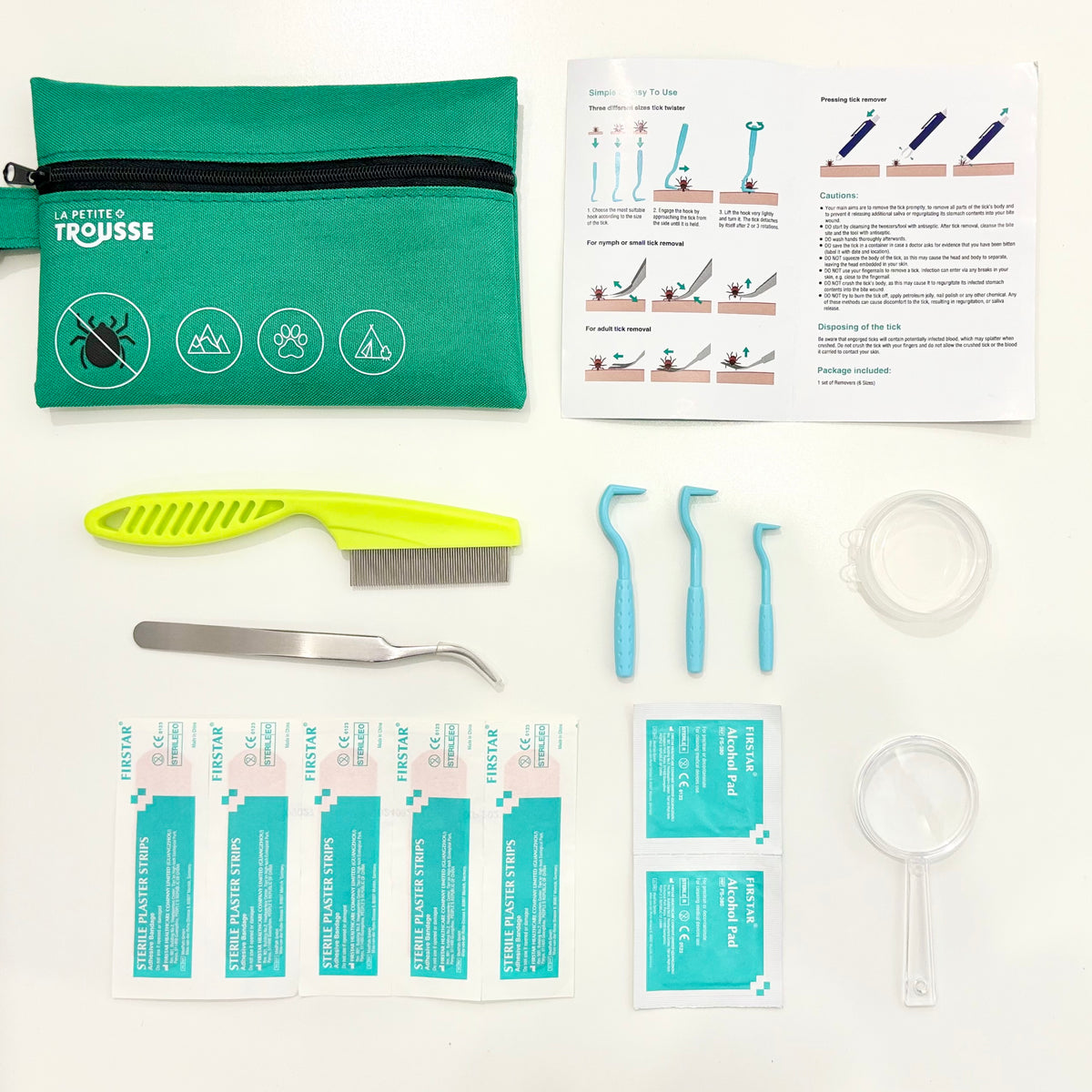 Les neuf pièces du kit, étalées à plat